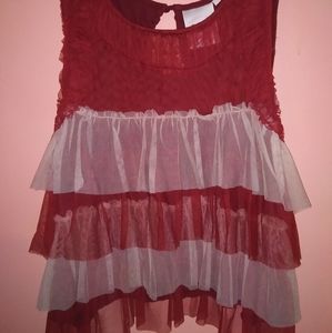 Size L 4 Tiered Ruffled Beige&Burgundy Crop Tank